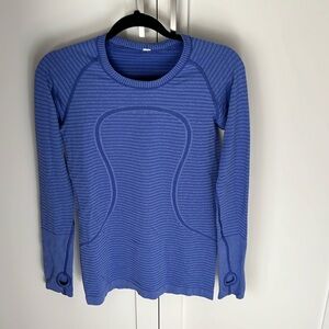 Lululemon Swiftly Tech Long-sleeve Shirt in Stripped Blue, Size 8